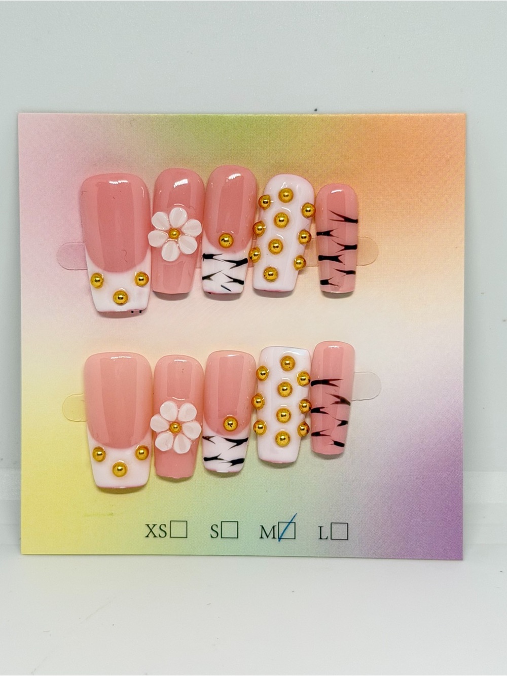Pink Floral & Studded Press-On Nail Set - Women Accessories